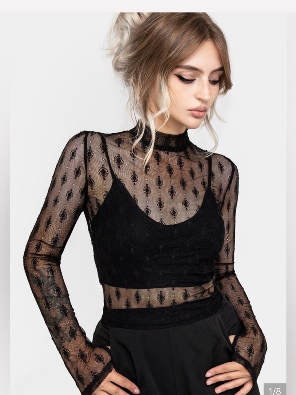 Disturbia Mesh Top SZ 2 Black Essendi Long Sleeve